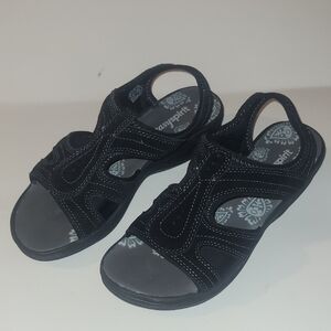 Easy Spirit Black Leather Sport Sandals Velcro Ankle Strap Comfort Walking Shoes